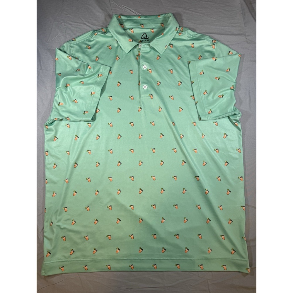 Deolax Men's Seafoam Iced Tea Print Short Sleeve Golf Polo Size XL